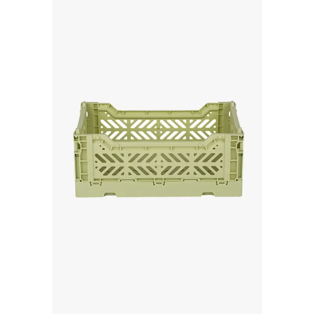 Foldable Storage Bins, Plastic Crate for Storage, Collapsible Crate, Utility Stackable Box Small Lime Cream