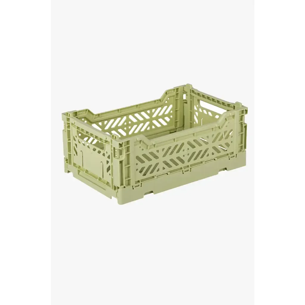 Foldable Storage Bins, Plastic Crate for Storage, Collapsible Crate, Utility Stackable Box Small Lime Cream
