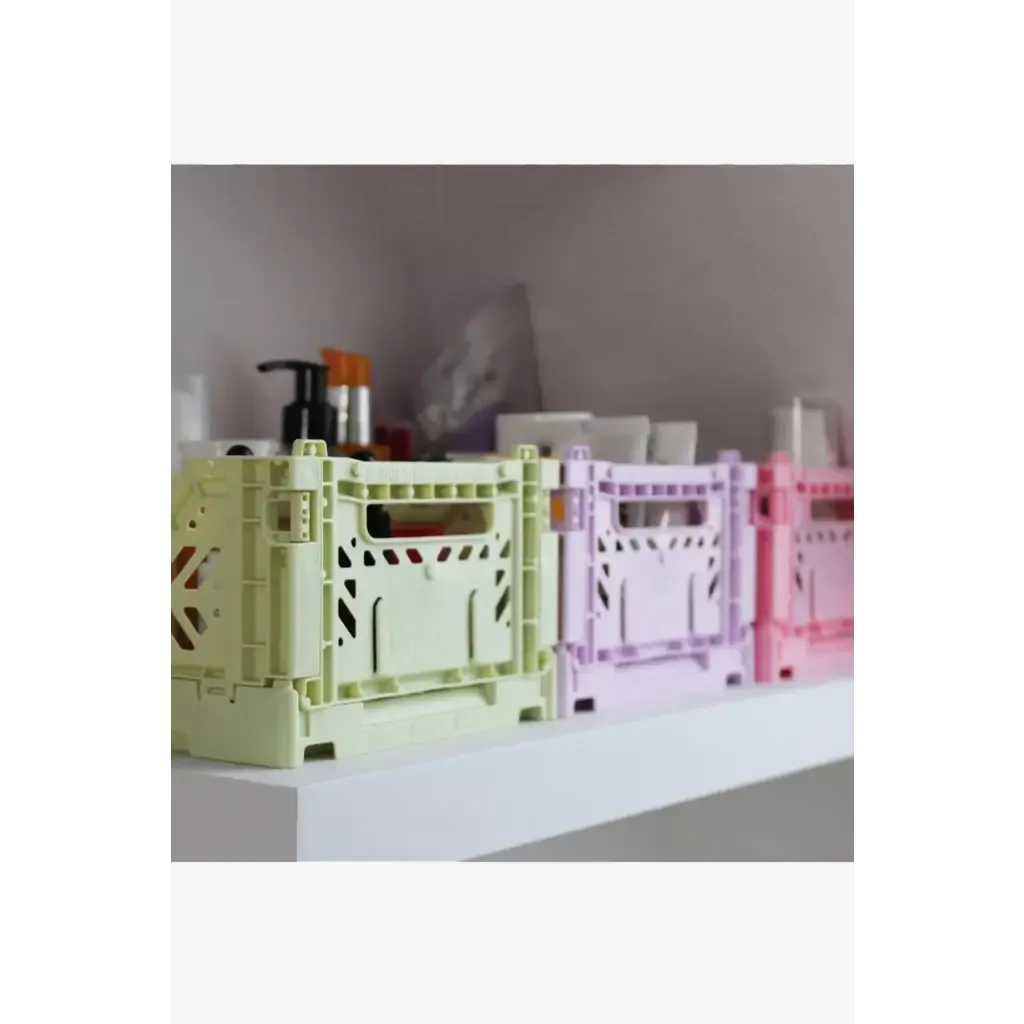 Foldable Storage Bins, Plastic Crate for Storage, Collapsible Crate, Utility Stackable Box Small Lime Cream