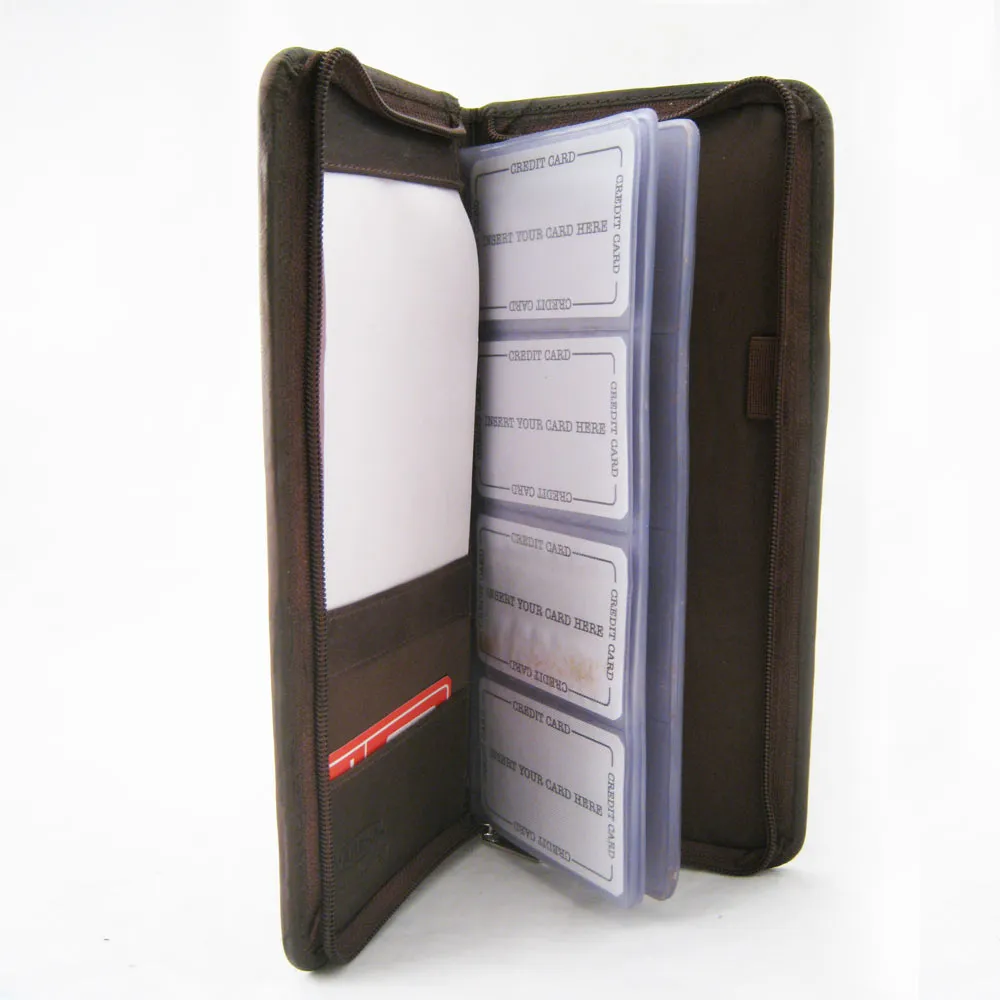 Genuine Leather Business Card Holder 160 Cards Organizer Book IDs Cards Brown !!