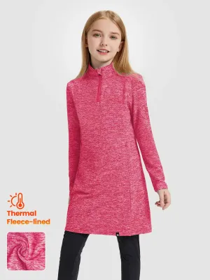 Girls Quartet-zip Long-sleeve Fleece Dress with Pockets Girls Quartet-zip Long-sleeve Fleece Dress with Pockets