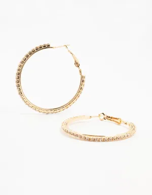 Gold Large Skinny Diamante Hoop Earrings Gold Large Skinny Diamante Hoop Earrings