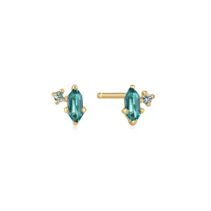 Gold Teal Sparkle Emblem Stud Earrings Gold Teal Sparkle Emblem Stud Earrings