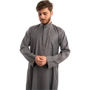 Grey Saudi Collar Thobe - Royale Fabric Grey Saudi Collar Thobe - Royale Fabric