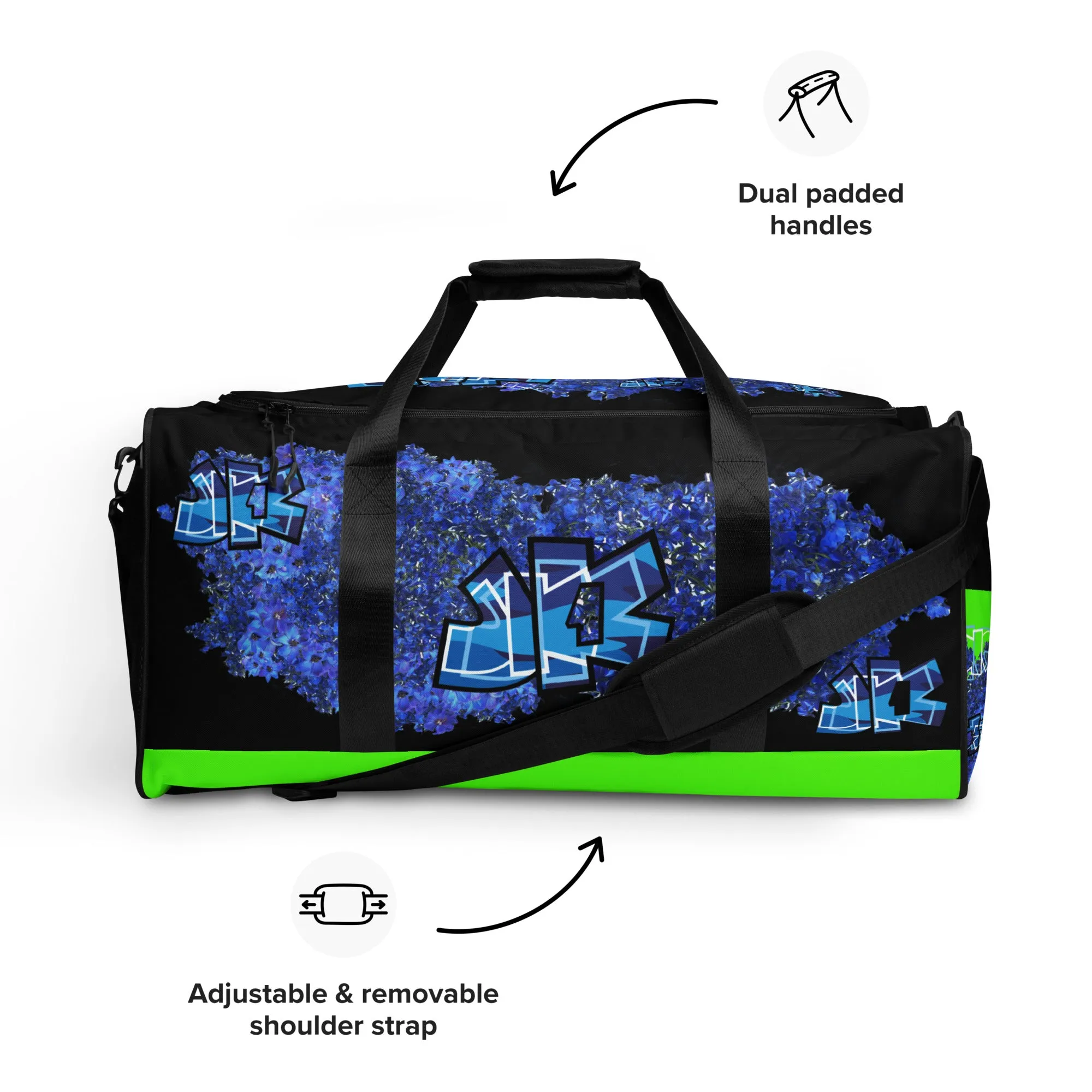 GYM DUFFLE BAG (Premium): DELPHINIUMS BOUQUET -uniSex (BLACK)