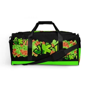 GYM DUFFLE BAG (Premium): GREEN & ORANGE GLADIOLUS BOUQUET  -uniSex (BLACK)