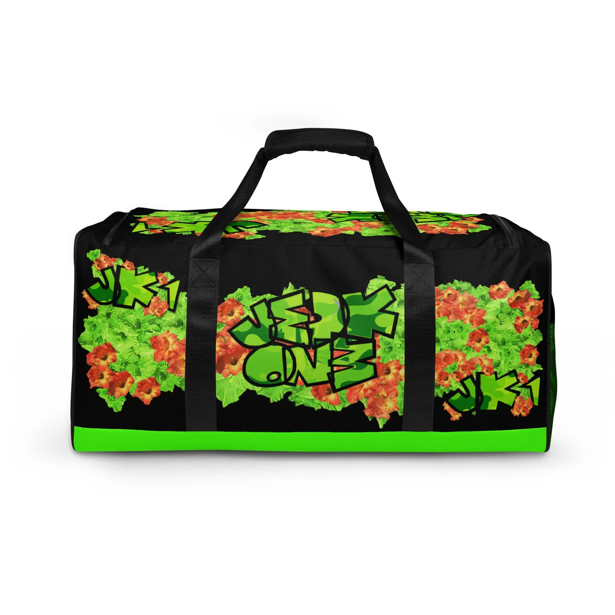 GYM DUFFLE BAG (Premium): GREEN & ORANGE GLADIOLUS BOUQUET  -uniSex (BLACK)
