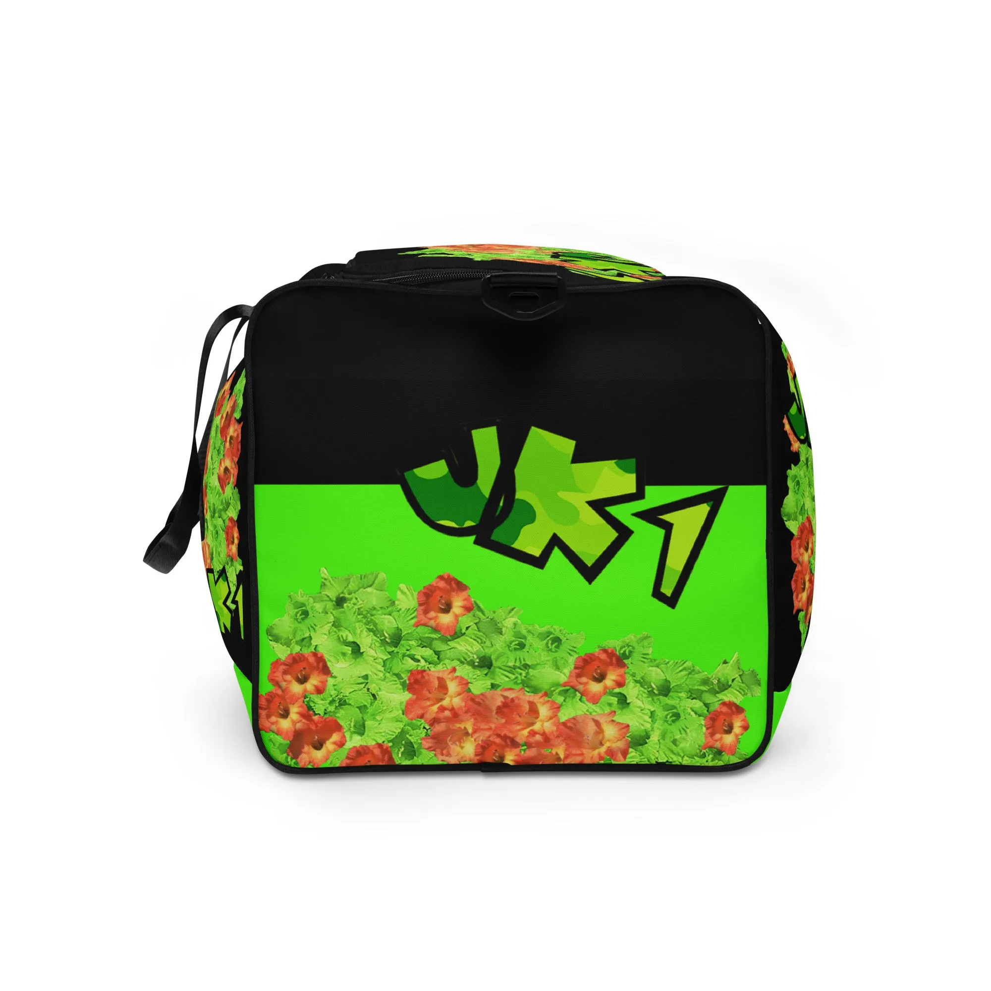 GYM DUFFLE BAG (Premium): GREEN & ORANGE GLADIOLUS BOUQUET  -uniSex (BLACK)