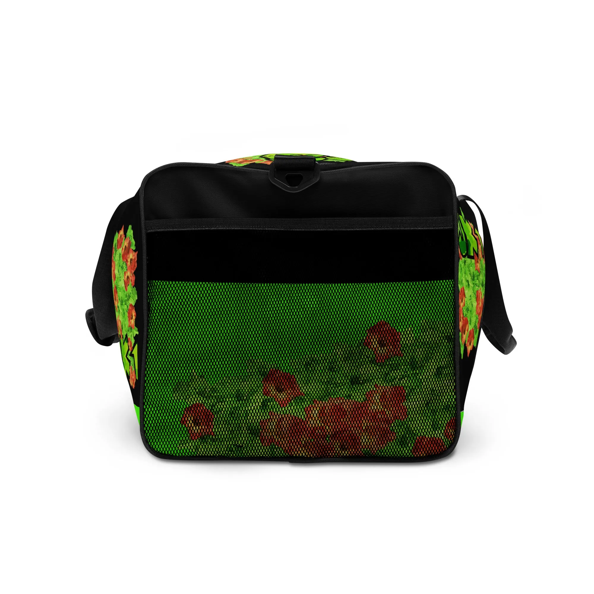 GYM DUFFLE BAG (Premium): GREEN & ORANGE GLADIOLUS BOUQUET  -uniSex (BLACK)