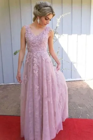 Kateprom A Line V Neck Open Back Pink Lace Long Prom Evening Dress KPP1476 Kateprom A Line V Neck Open Back Pink Lace Long Prom Evening Dress KPP1476