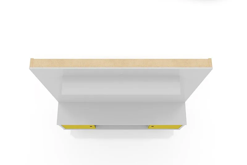Liberty 63" Freestanding Entertainment Center with Overhead shelf in White and Yellow