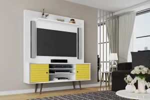 Liberty 63" Freestanding Entertainment Center with Overhead shelf in White and Yellow Liberty 63" Freestanding Entertainment Center with Overhead shelf in White and Yellow