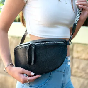 Litchi Embossed - Black Cross Body Bum Bag Litchi Embossed - Black Cross Body Bum Bag