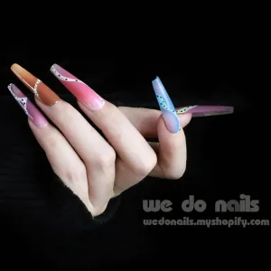 Milky Rainbow |  Colourful and Stylish Summer   | Long Trapezoid | Custom Press On Nails Milky Rainbow |  Colourful and Stylish Summer   | Long Trapezoid | Custom Press On Nails