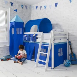 Moro Cabin Bed Midsleeper with Blue NW Package in Classic White Moro Cabin Bed Midsleeper with Blue NW Package in Classic White