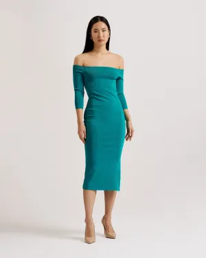Ovvett Bodycon Bardot Dress Green Ovvett Bodycon Bardot Dress Green