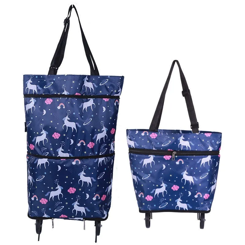 Oxford Folding Shopping Bag Shopping Cart Wheels Bag Small Pull Cart Women's Buy Vegetables Bag Shopping Organizer Tug Package
