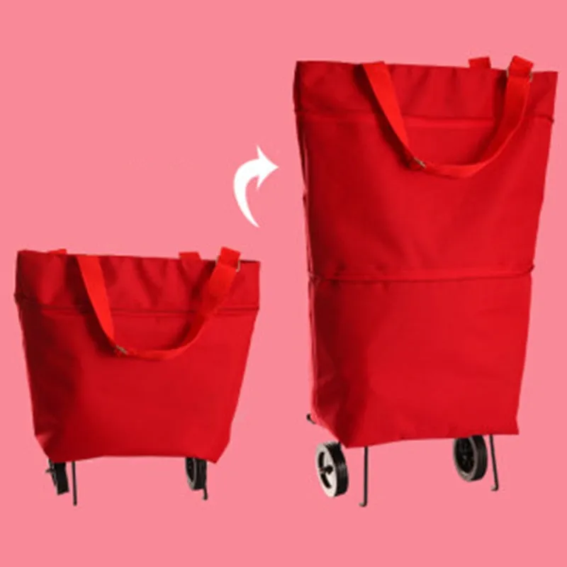 Oxford Folding Shopping Bag Shopping Cart Wheels Bag Small Pull Cart Women's Buy Vegetables Bag Shopping Organizer Tug Package
