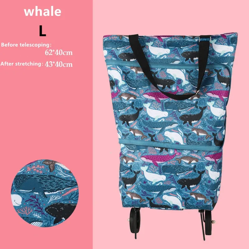 Oxford Folding Shopping Bag Shopping Cart Wheels Bag Small Pull Cart Women's Buy Vegetables Bag Shopping Organizer Tug Package