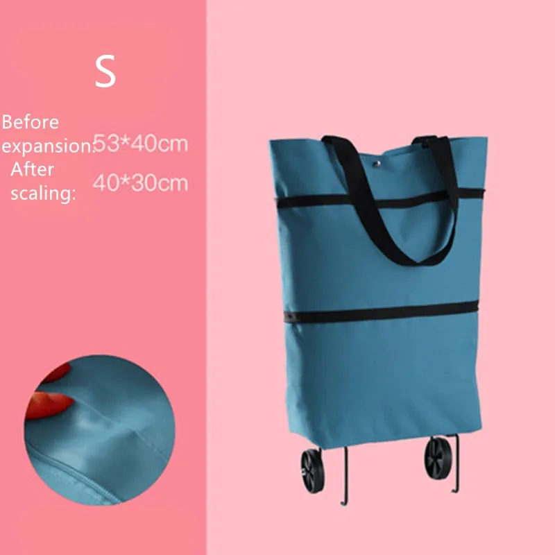 Oxford Folding Shopping Bag Shopping Cart Wheels Bag Small Pull Cart Women's Buy Vegetables Bag Shopping Organizer Tug Package