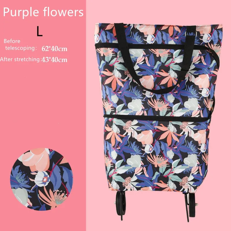 Oxford Folding Shopping Bag Shopping Cart Wheels Bag Small Pull Cart Women's Buy Vegetables Bag Shopping Organizer Tug Package