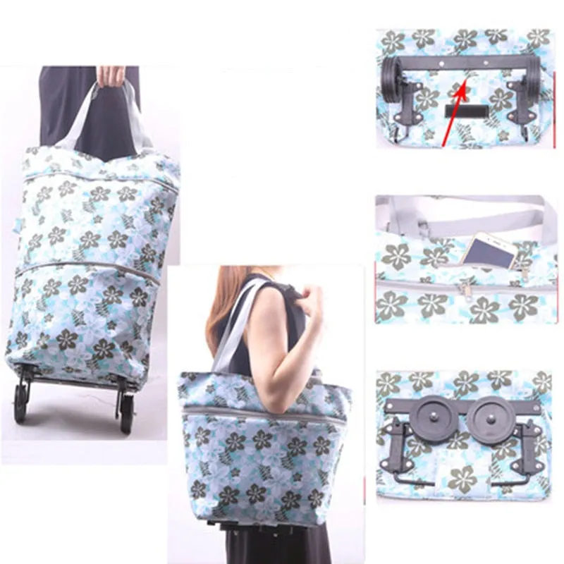 Oxford Folding Shopping Bag Shopping Cart Wheels Bag Small Pull Cart Women's Buy Vegetables Bag Shopping Organizer Tug Package