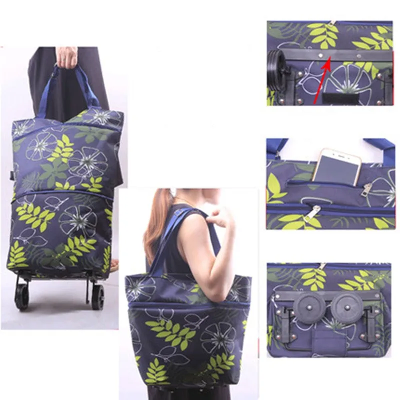 Oxford Folding Shopping Bag Shopping Cart Wheels Bag Small Pull Cart Women's Buy Vegetables Bag Shopping Organizer Tug Package