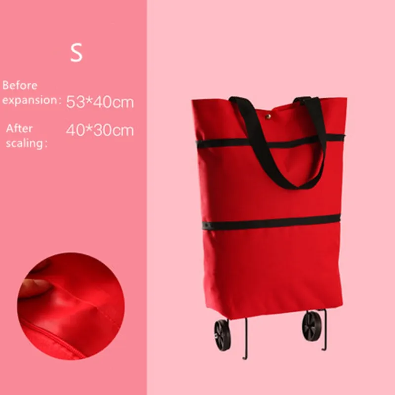 Oxford Folding Shopping Bag Shopping Cart Wheels Bag Small Pull Cart Women's Buy Vegetables Bag Shopping Organizer Tug Package