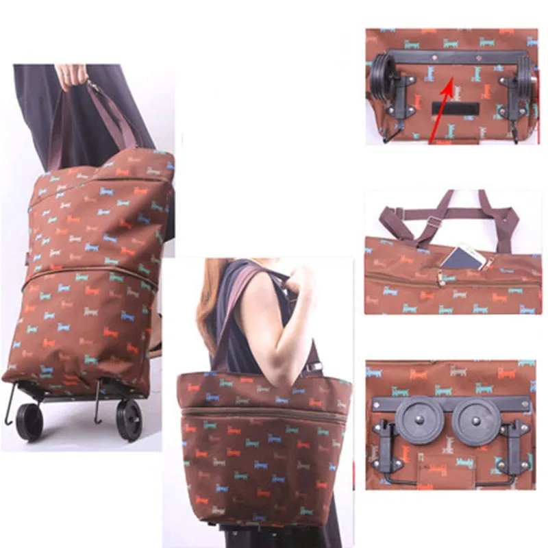 Oxford Folding Shopping Bag Shopping Cart Wheels Bag Small Pull Cart Women's Buy Vegetables Bag Shopping Organizer Tug Package