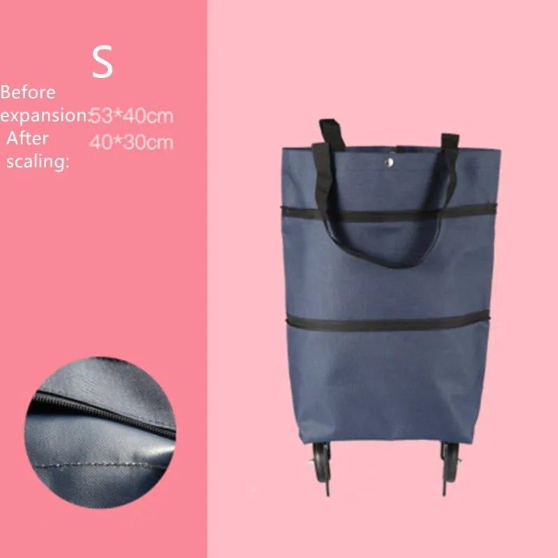 Oxford Folding Shopping Bag Shopping Cart Wheels Bag Small Pull Cart Women's Buy Vegetables Bag Shopping Organizer Tug Package