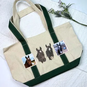 Personalized Horse Tote Bag with Custom Embroidered Photo - Unique Horse Lover Gift Idea Personalized Horse Tote Bag with Custom Embroidered Photo - Unique Horse Lover Gift Idea