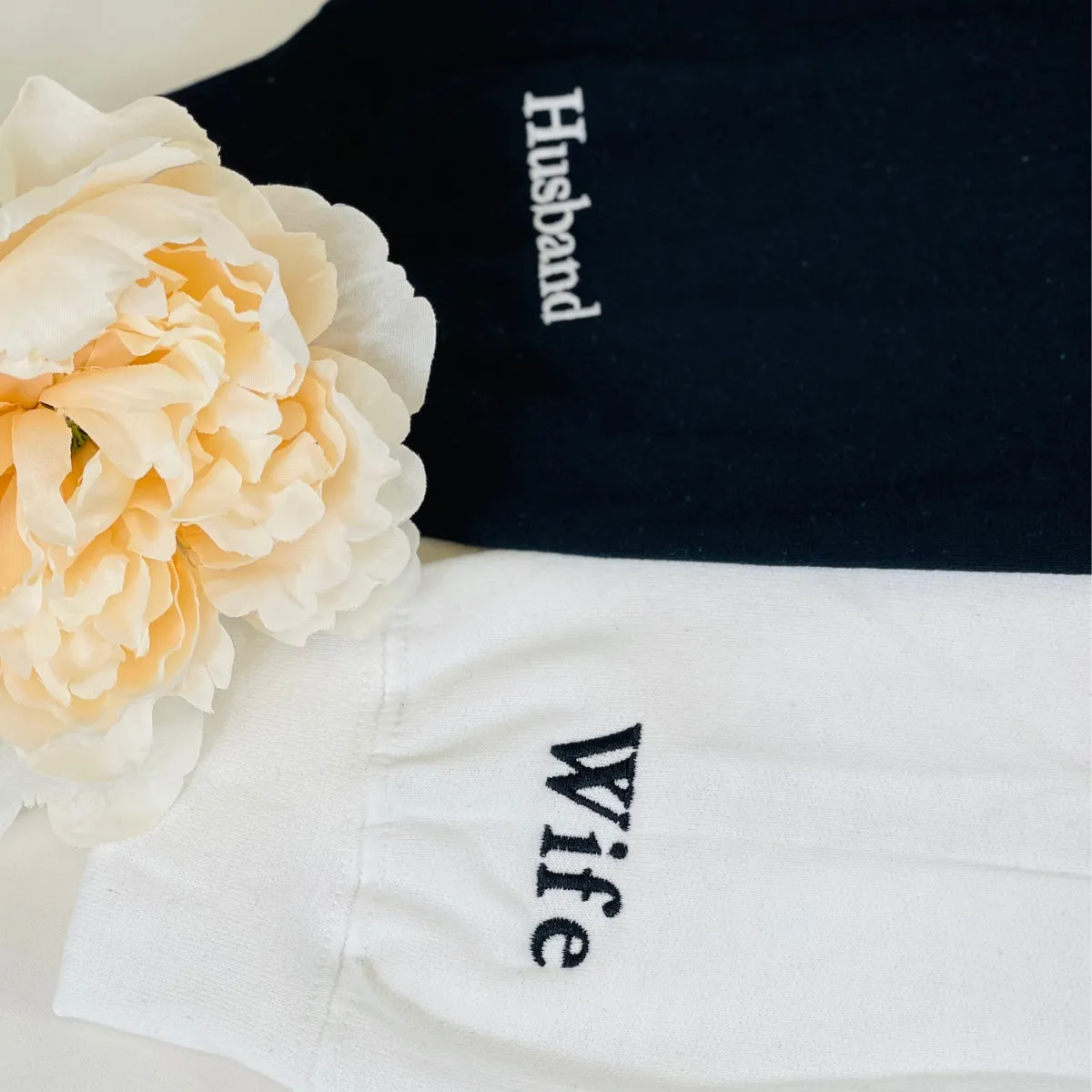 Personalized Unique Wedding Gifts for Bride and Groom with Embroider Sweatshit, Initial Heart Text Icon on Sleeve