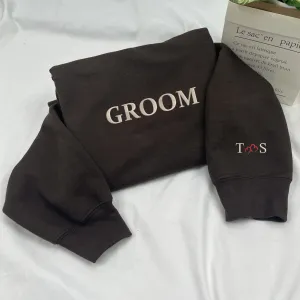 Personalized Unique Wedding Gifts for Bride and Groom with Embroider Sweatshit, Initial Heart Text Icon on Sleeve Personalized Unique Wedding Gifts for Bride and Groom with Embroider Sweatshit, Initial Heart Text Icon on Sleeve