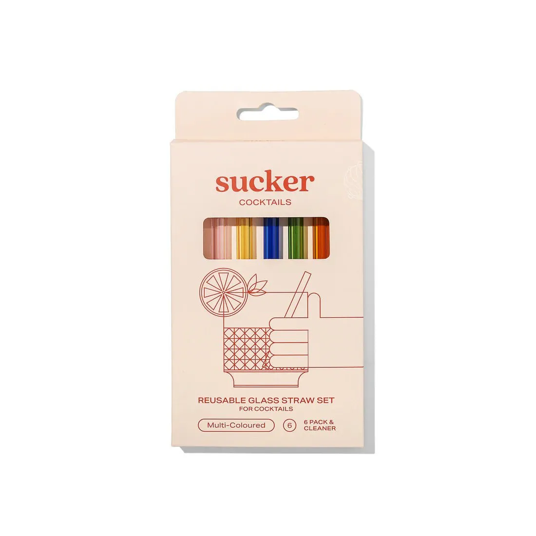 Reusable glass Cocktail Straws - multi-coloured