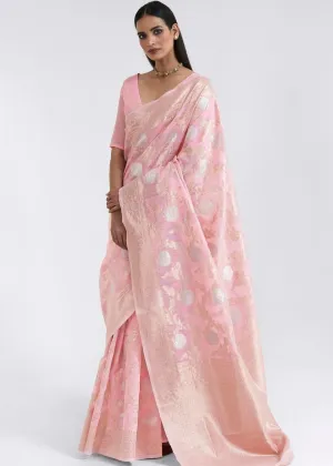 Rose Pink Zari Woven Linen Silk Saree Rose Pink Zari Woven Linen Silk Saree