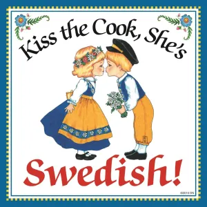 Swedish Souvenirs Magnet Tile: Kiss Swedish Cook Swedish Souvenirs Magnet Tile: Kiss Swedish Cook