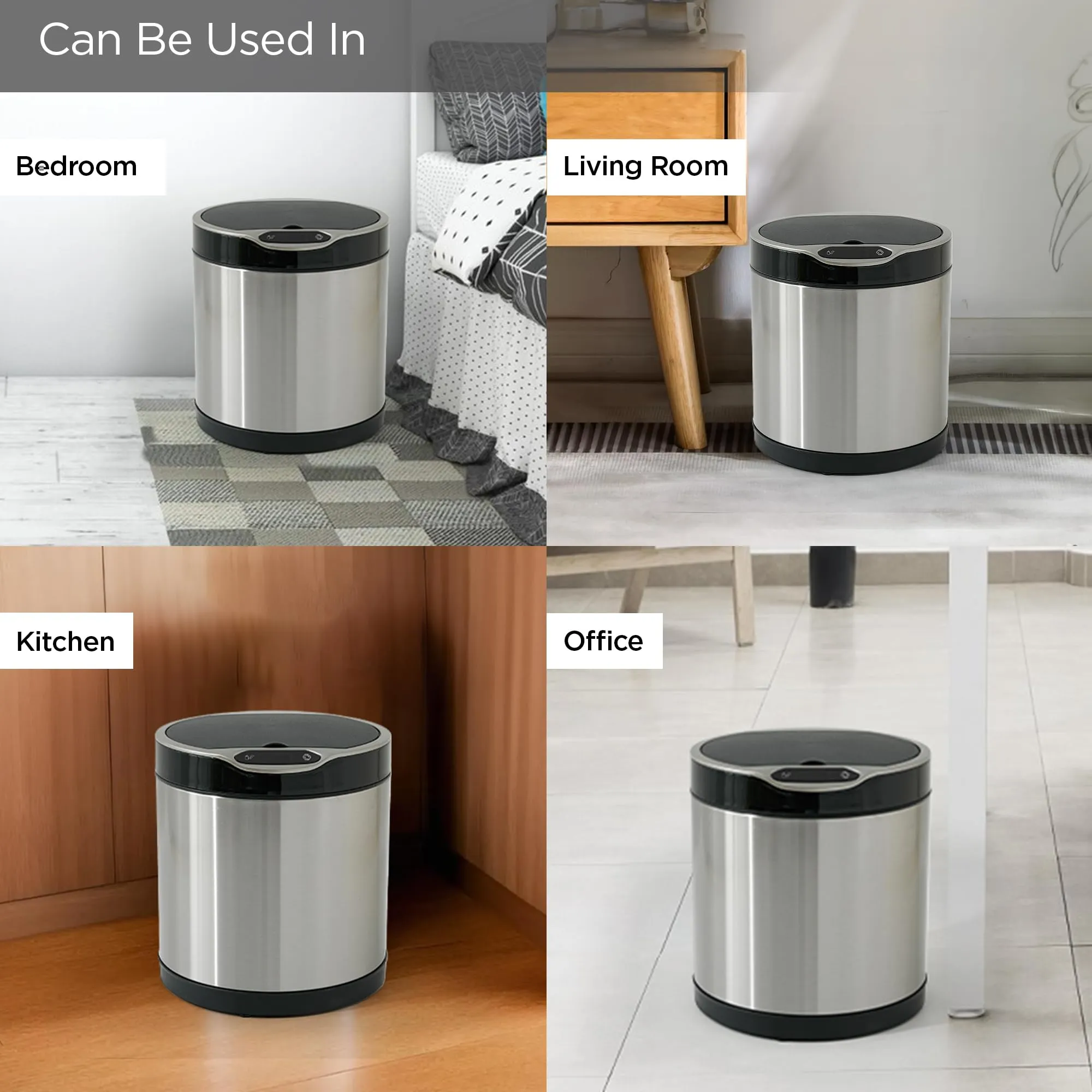 UMAI Stainless Steel Dustbin With Lid | Automatic Dustbin With Inner Bucket | 6L | Dustbin For Kitchen | Round | Dustbin For Bathroom | Dustbin For Bedroom | Dustbin For Home & Office | Silver