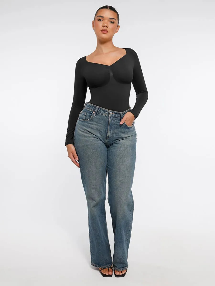 Wholesale Seamless Long Sleeve Chest Support Tummy Control Thong Bodysuit