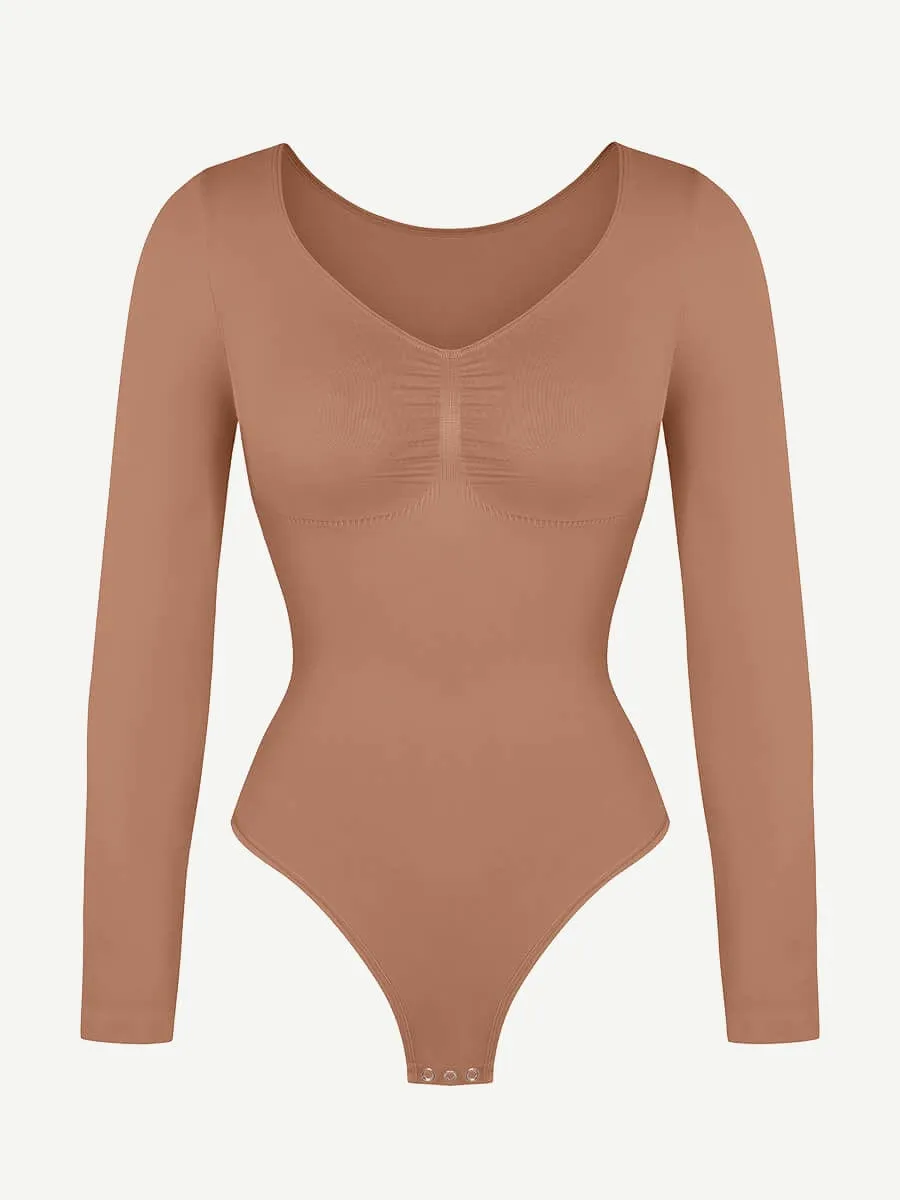 Wholesale Seamless Long Sleeve Chest Support Tummy Control Thong Bodysuit