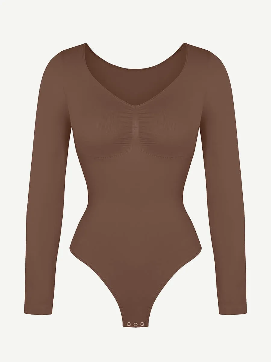 Wholesale Seamless Long Sleeve Chest Support Tummy Control Thong Bodysuit