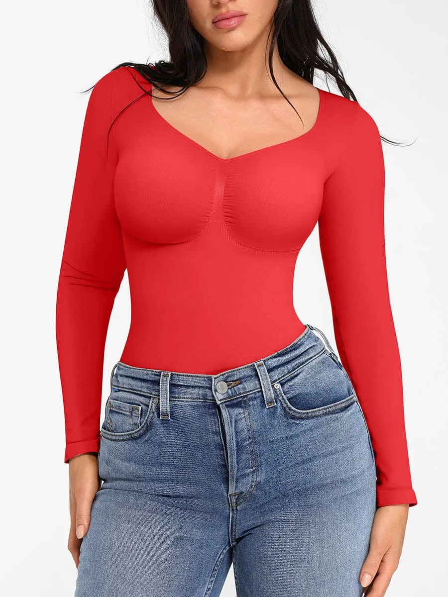 Wholesale Seamless Long Sleeve Chest Support Tummy Control Thong Bodysuit