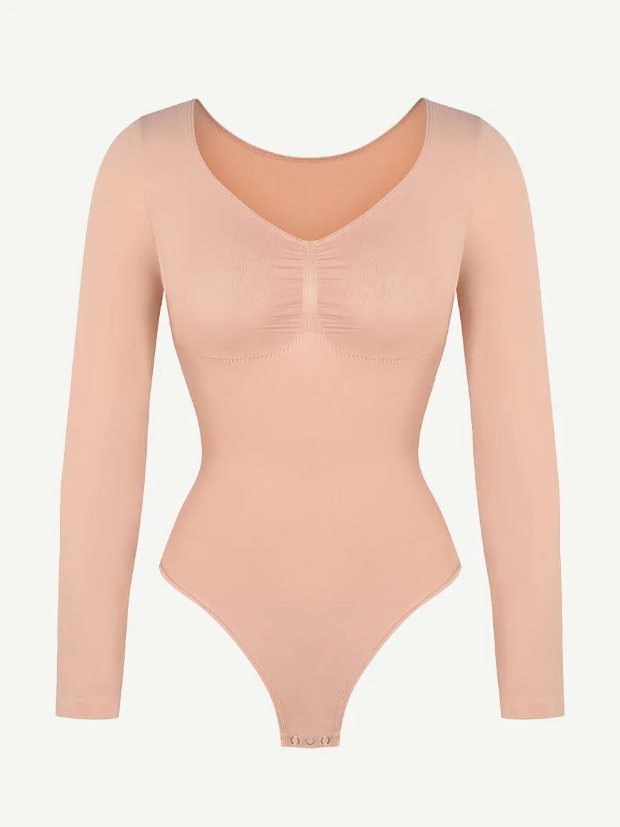 Wholesale Seamless Long Sleeve Chest Support Tummy Control Thong Bodysuit